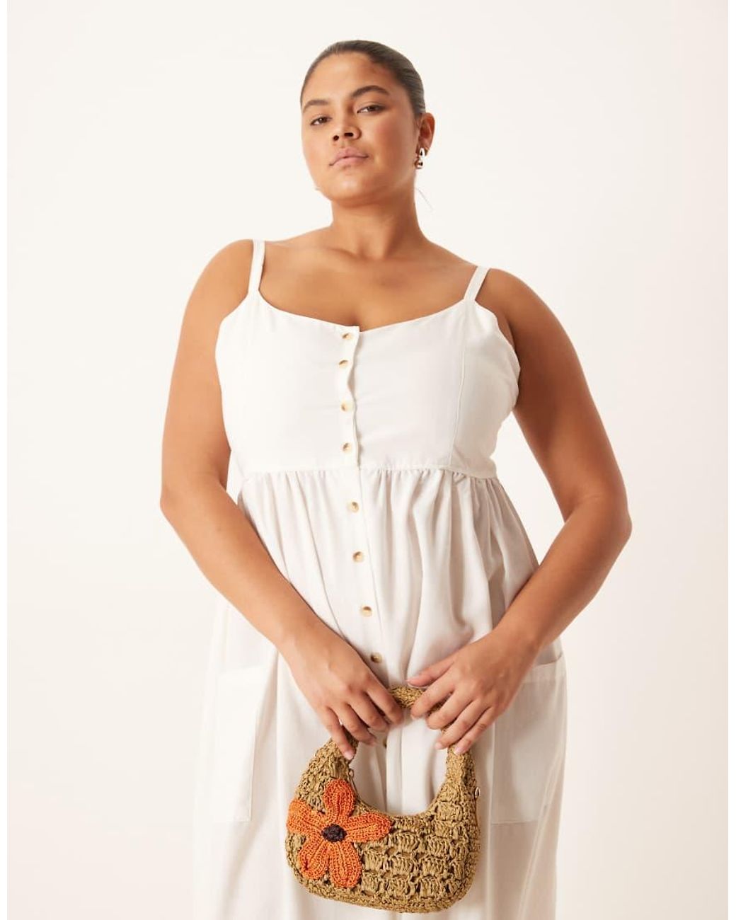 Brave Soul Natural Plus Button Down Trappy Midi Dress