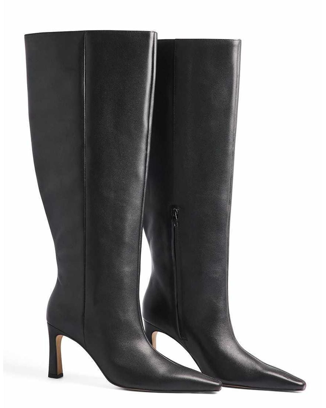 NA-KD Black Slim Toe Leather Knee High Boots
