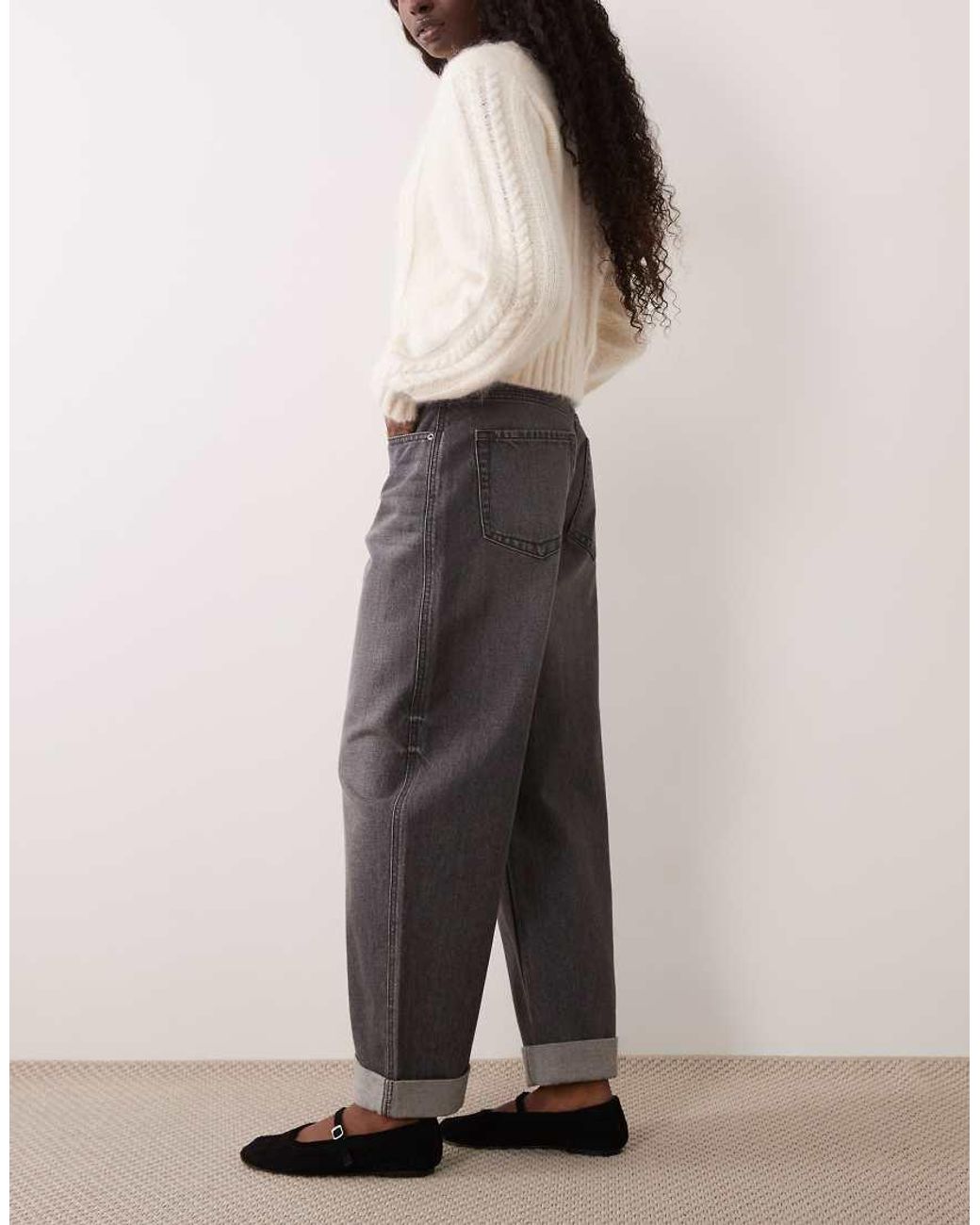ASOS Natural Turn Up Barrel Jeans