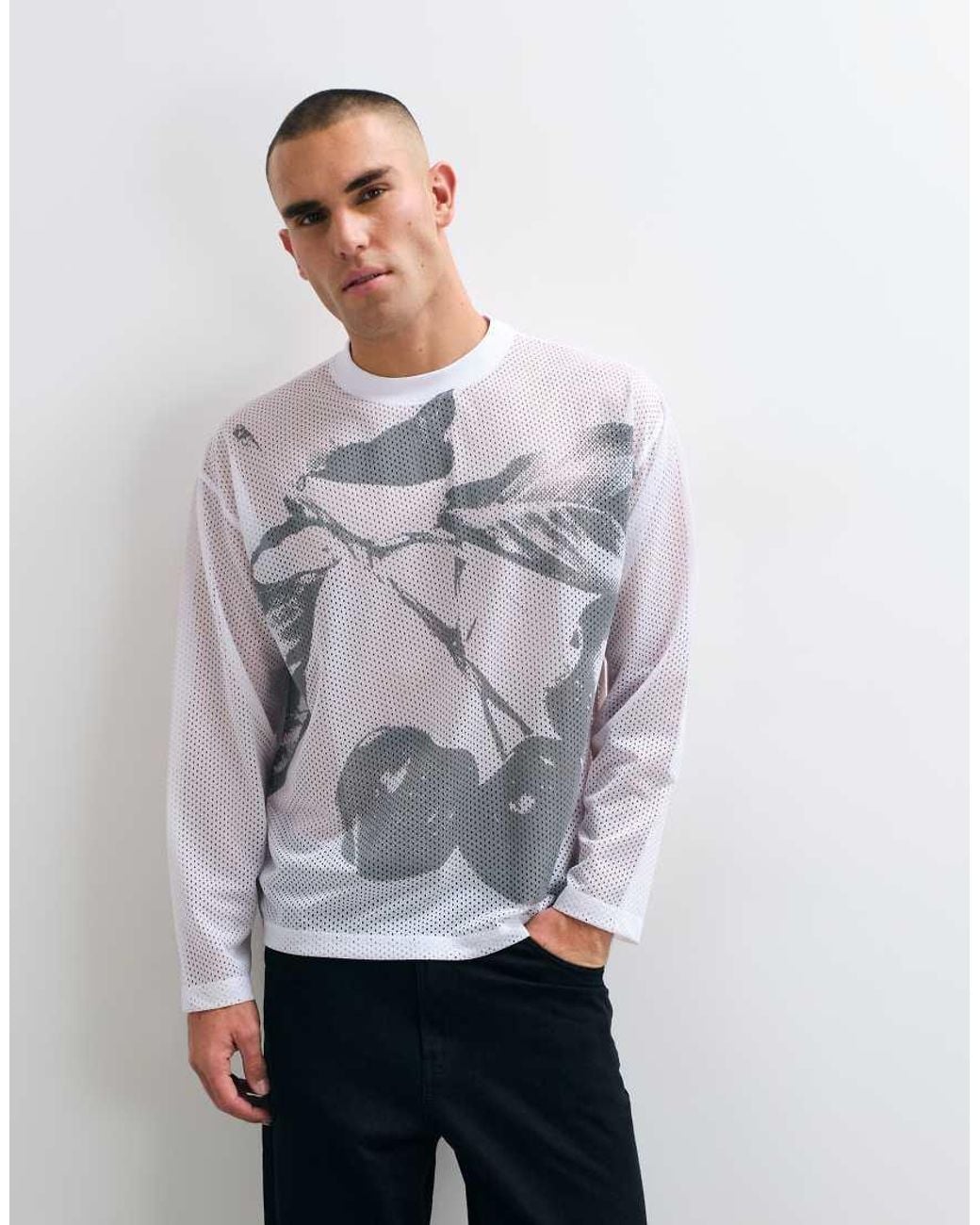 ASOS White Oversized Long Sleeve T-shirt With Cherry Graphic for men