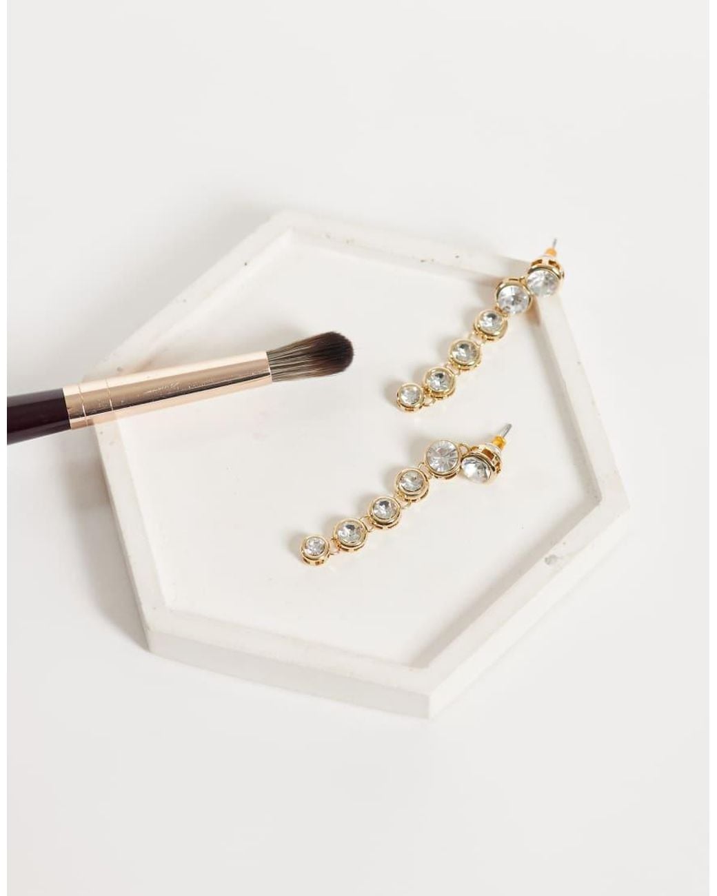 Accessorize White Bezel Crystal Long Drop Earrings