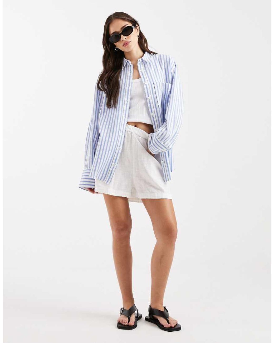 ASOS Blue Oversized Shirt With Linen