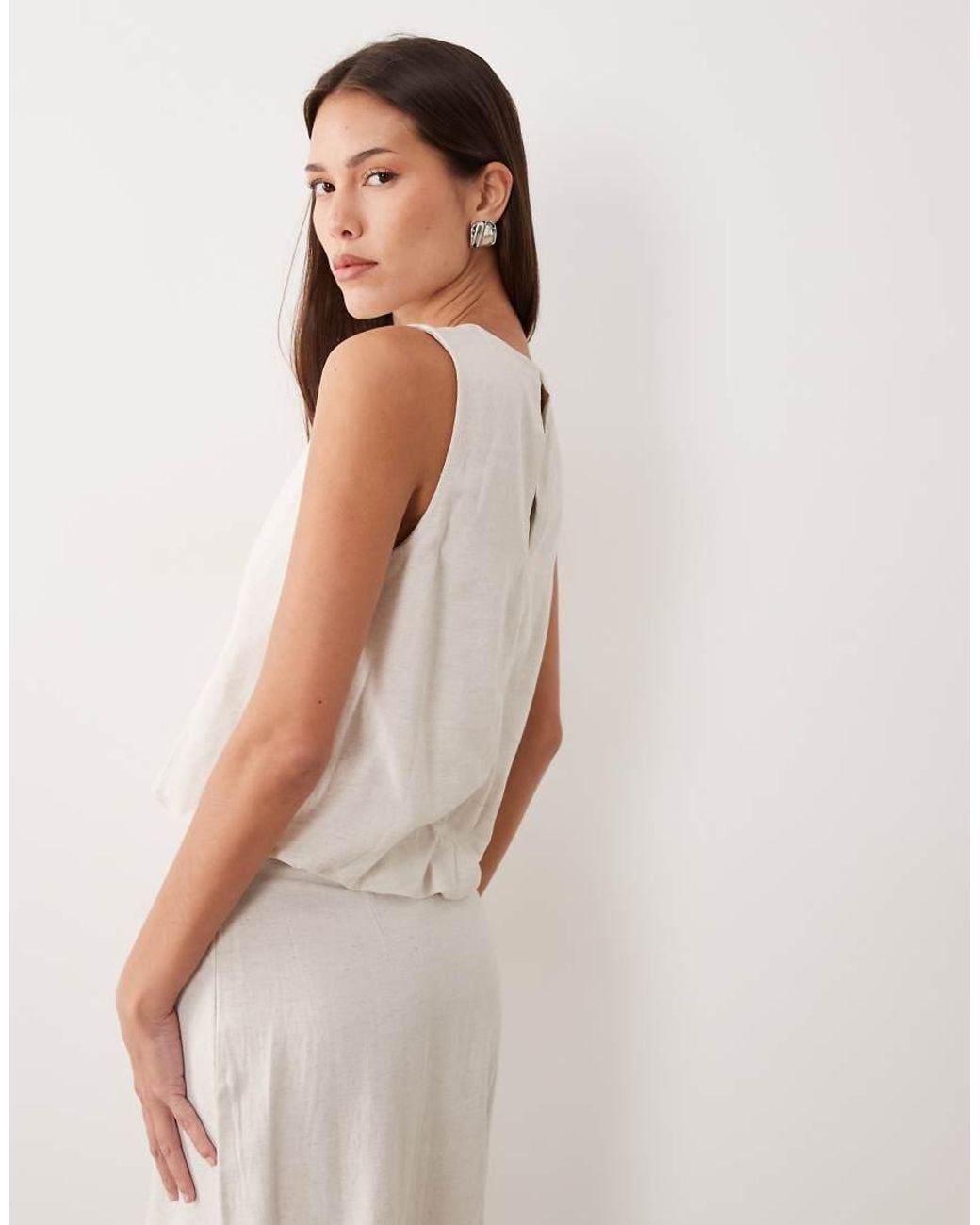 Vila White Linen Touch Balloon Hem Sleveless Top
