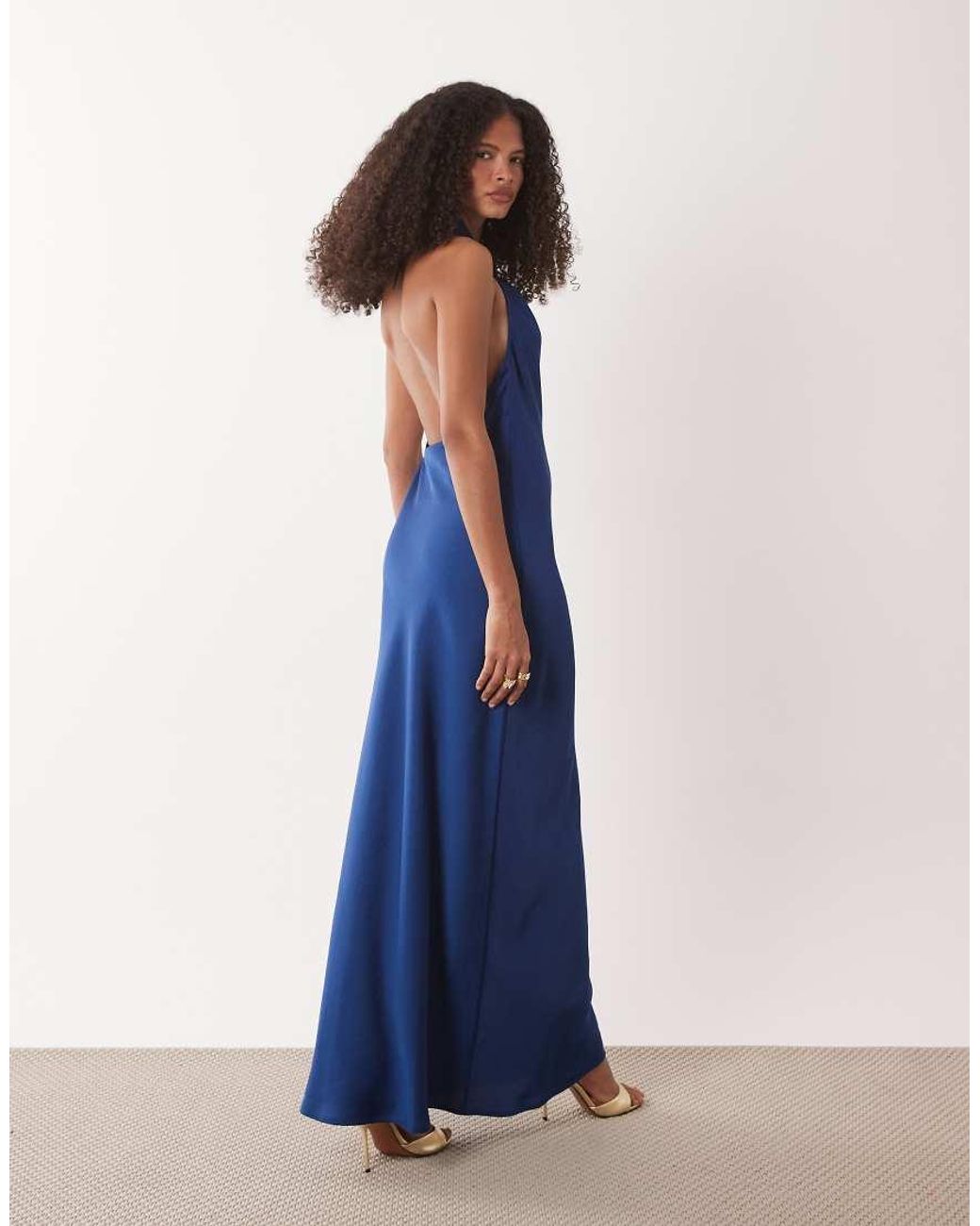 Jdy Blue Halter Neck Satin Maxi Dress