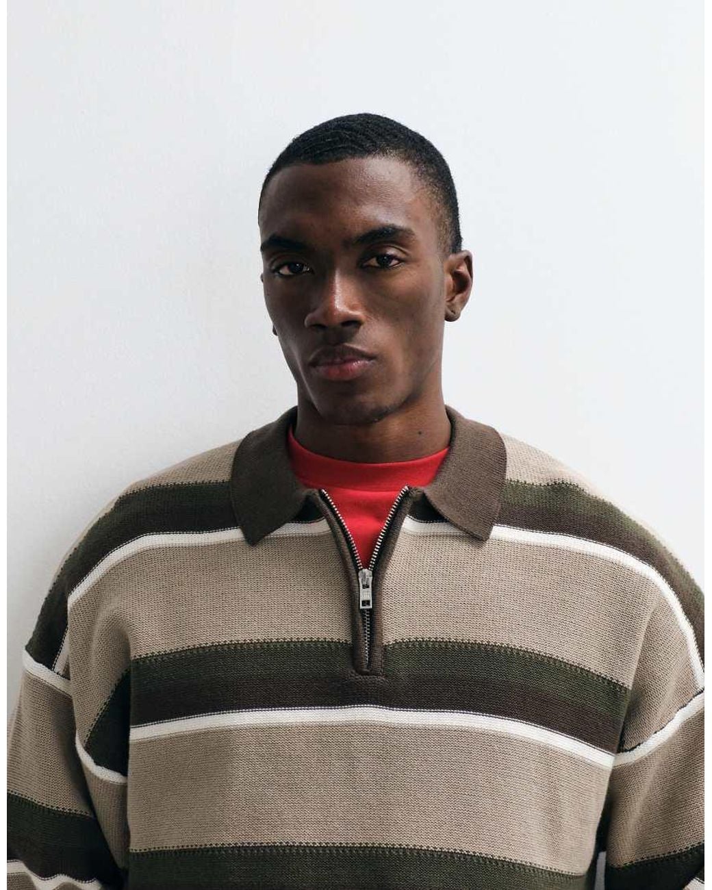 Redefined Rebel Green Kelce Stripe Knit Polo Shirt for men