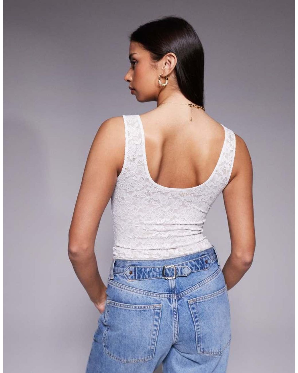 GOOD AMERICAN Kanten Body Met Stretch En Lage Ronde Hals in het Blue