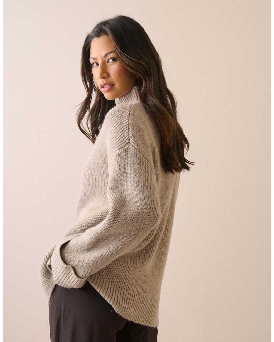 Nobody's Child Brown Half Zip Chunky Jumper