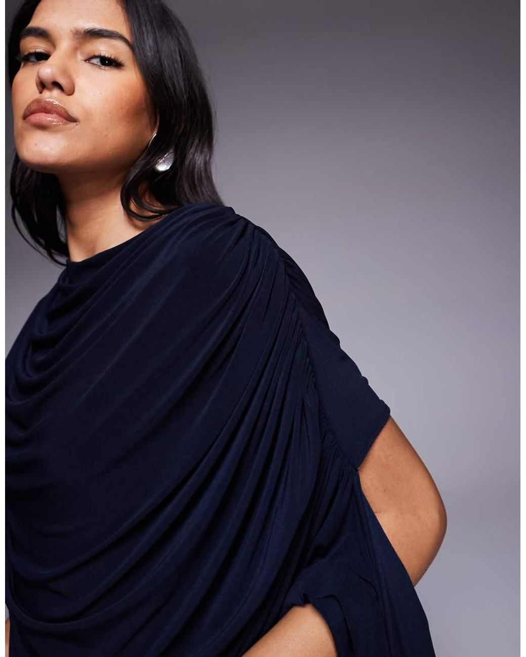 ASOS Blue One Shoulder Cape Maxi Dress