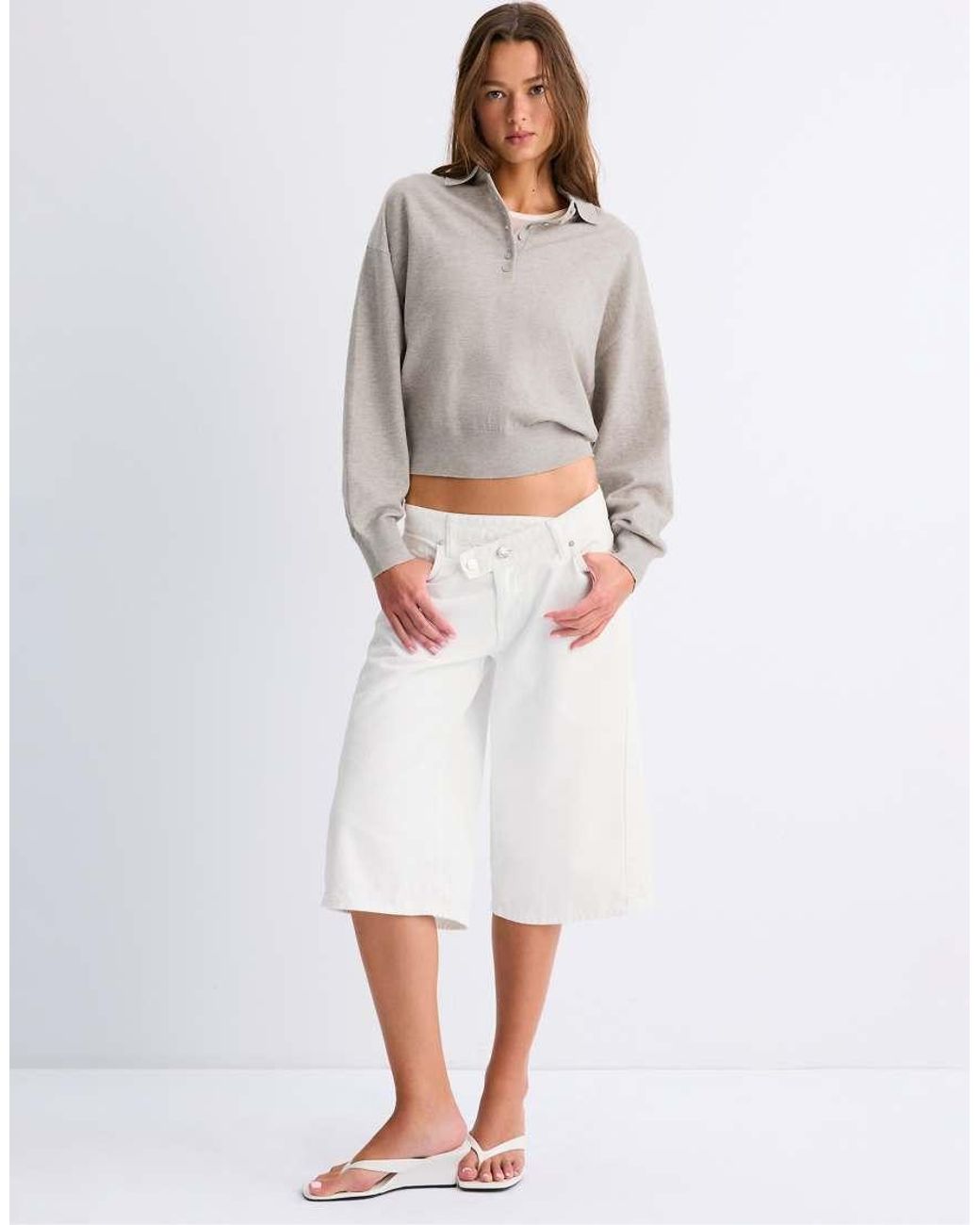 Stradivarius Gray Polo Collar Knit Sweater