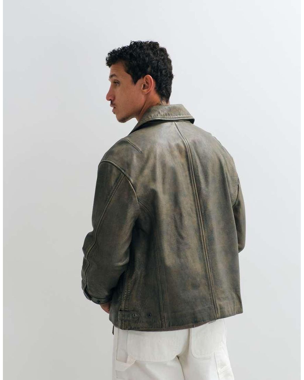 AllSaints White Garrison Zip Up Leather Jacket for men