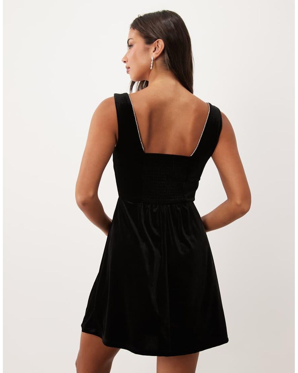Vila Black Square Neck Sleeveless Velvet Mini Dress