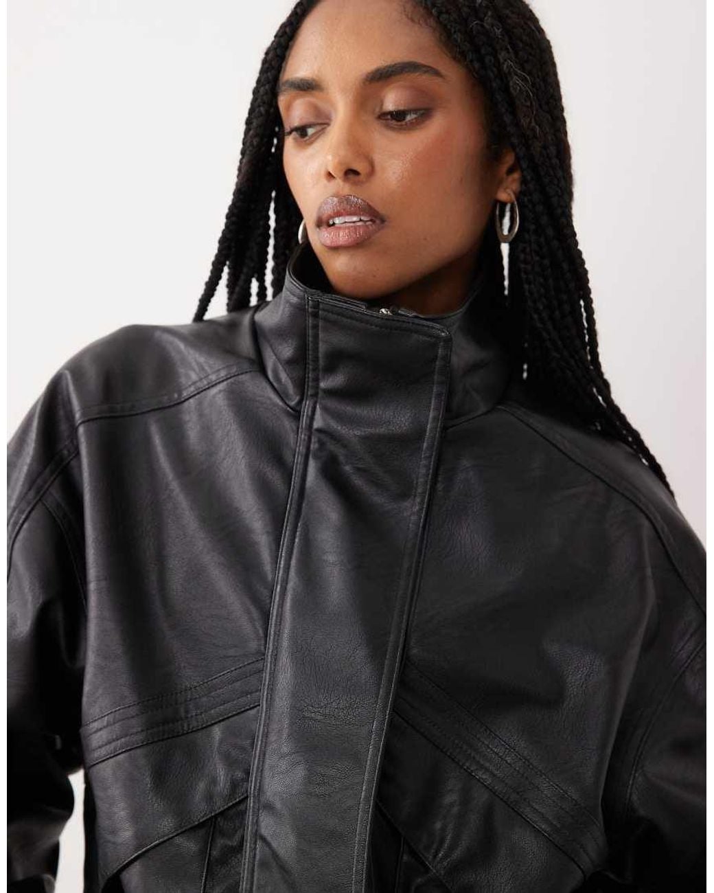 Cotton On Black Faux Leather Funnel Neck Bomber