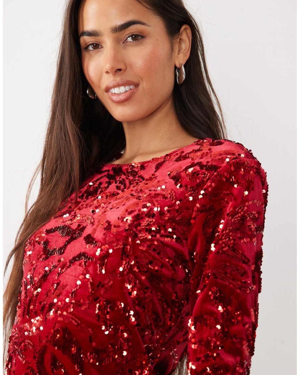 Y.A.S Red Sequin And Velvet Mini Dress