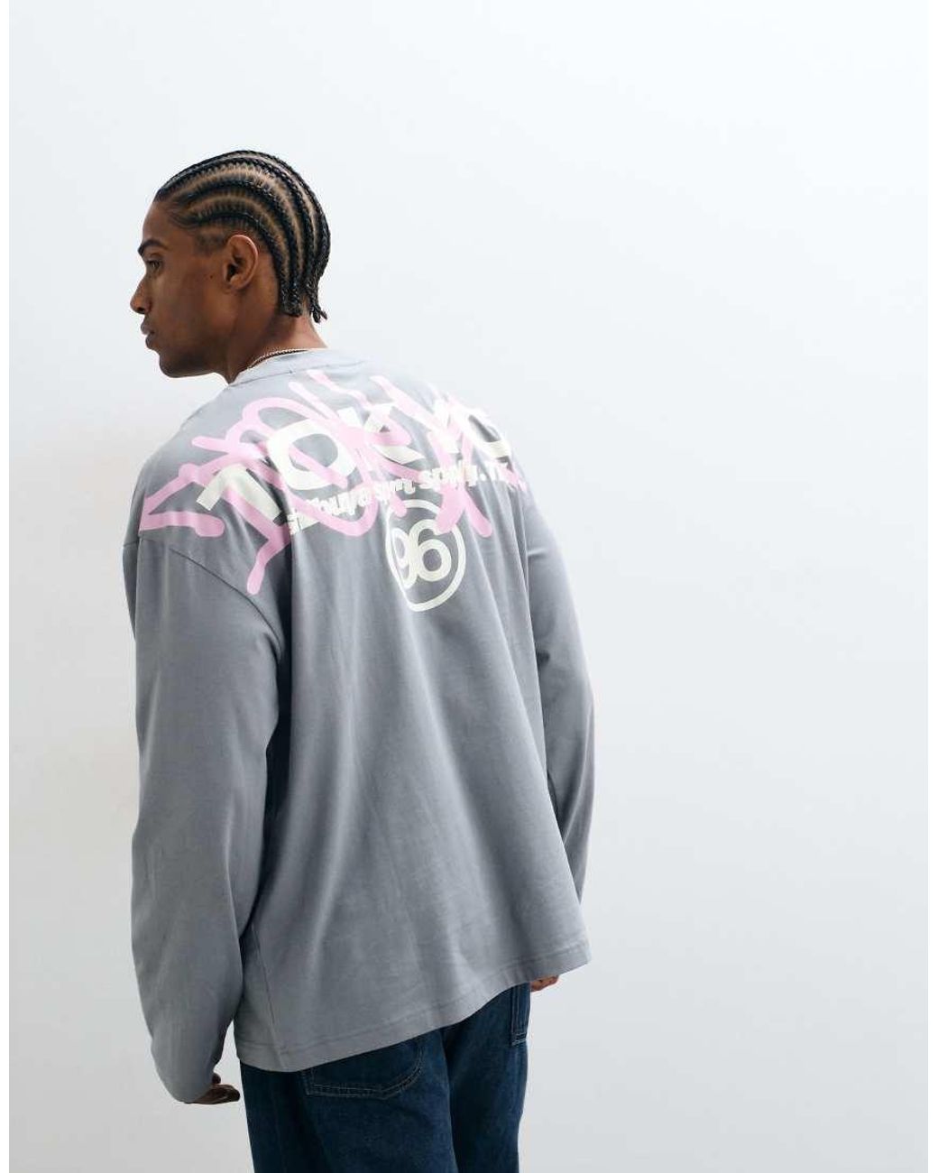 ASOS Gray Oversized Long Sleeve T-Shirt With Graffiti Graphic for men