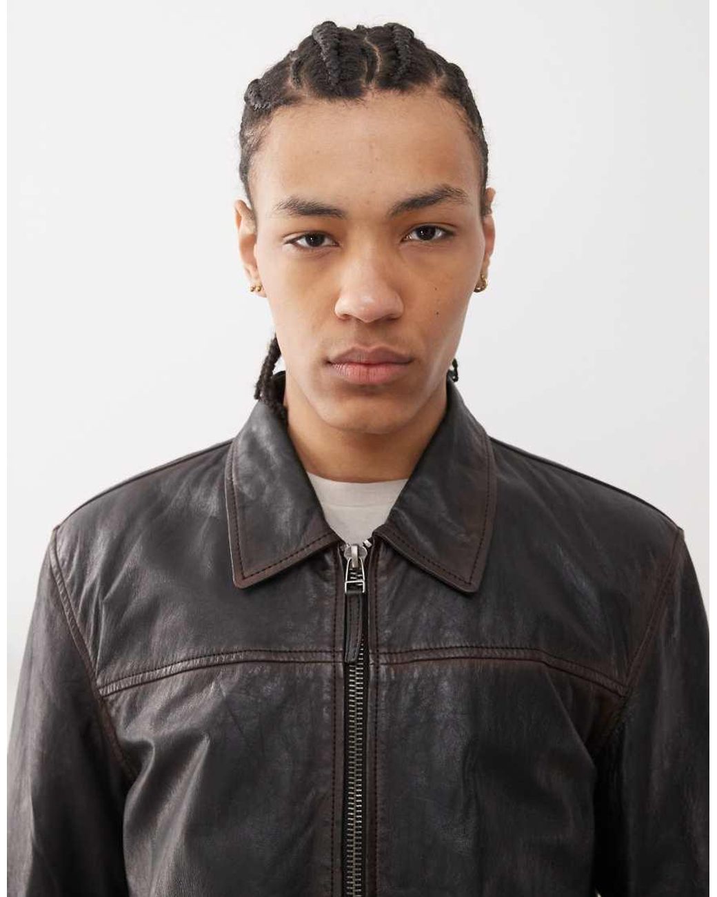 Barney's Originals Black Real Leather Harrington for men