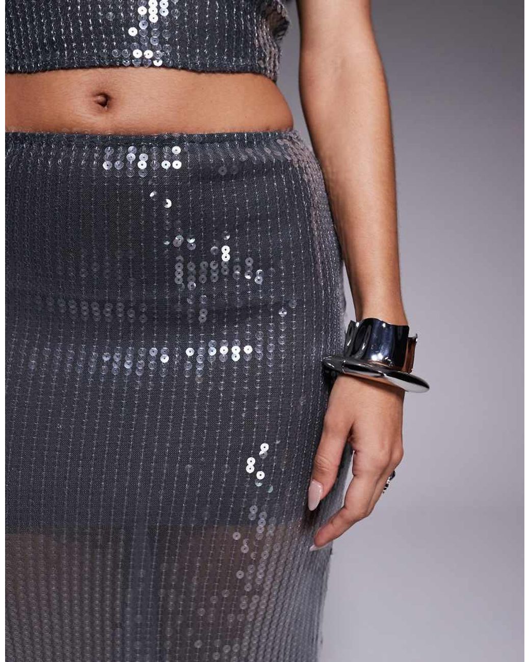 South Beach Gray Sequin Maxi Beach Skirt