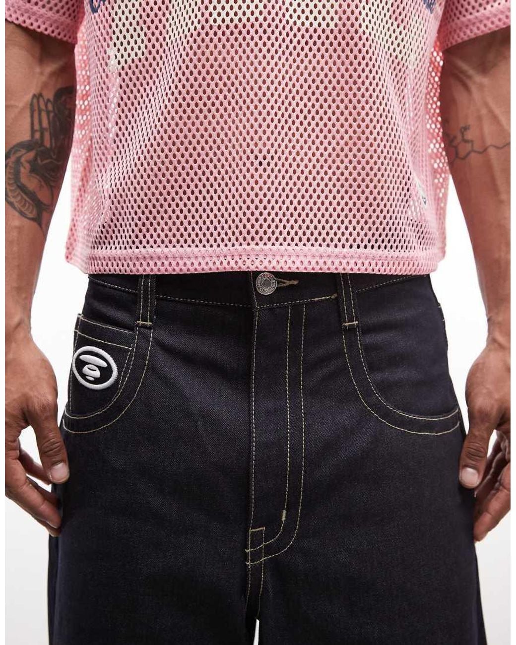 Aape By A Bathing Ape Pink Aape By A Bathing Ape Loose Fit Denim Jorts for men