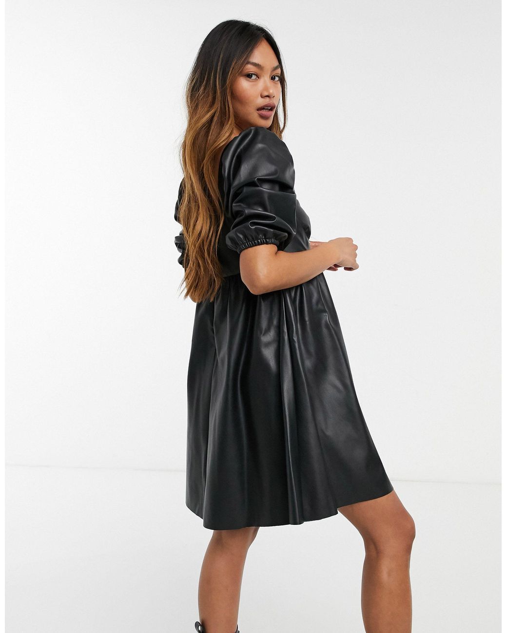 ASOS Leather Look Mini Babydoll Dress 