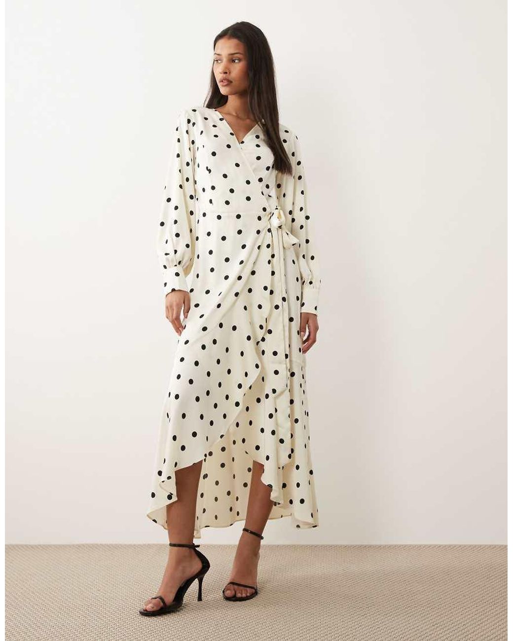 Vila White Long Sleeve Satin Wrap Midi Dress