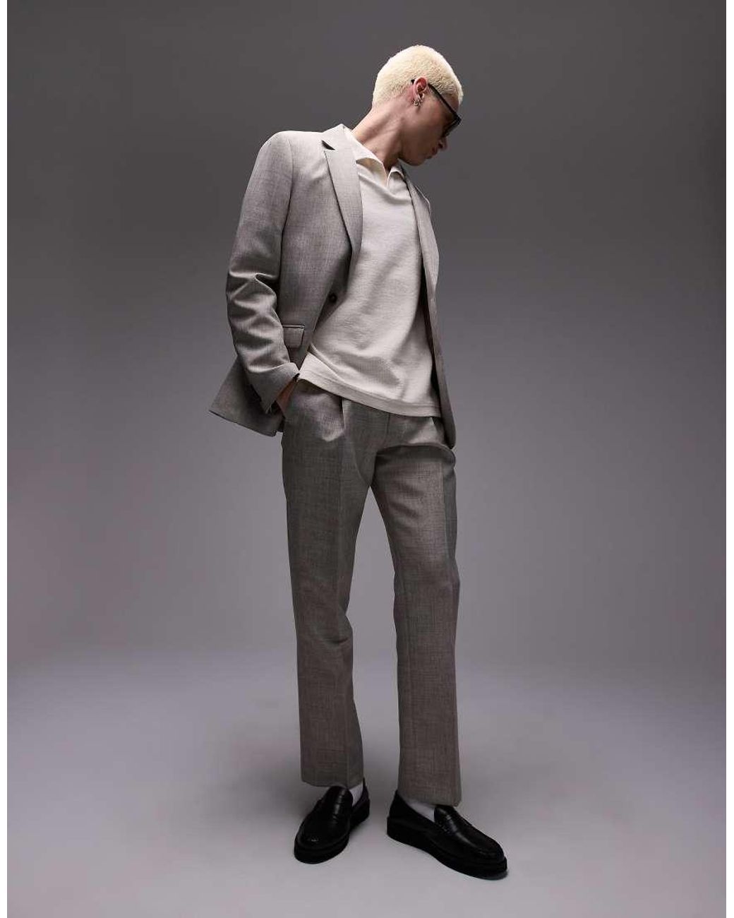 Topman Gray Straight Textured Suit Pants for men