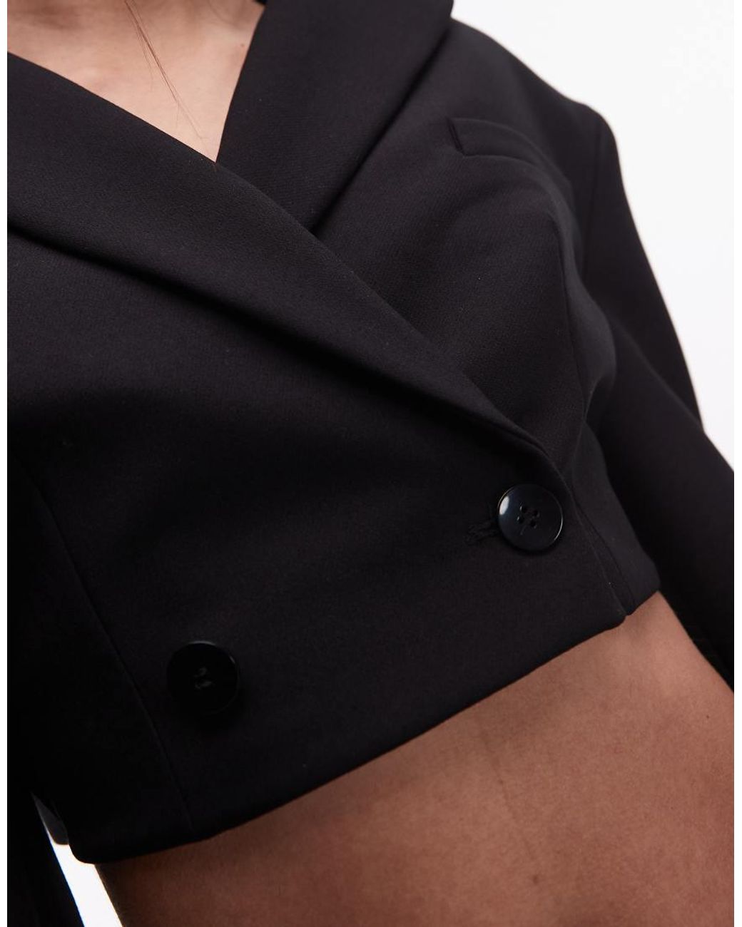 ASOS Black Double Breasted Crop Boxy Tuxedo Blazer