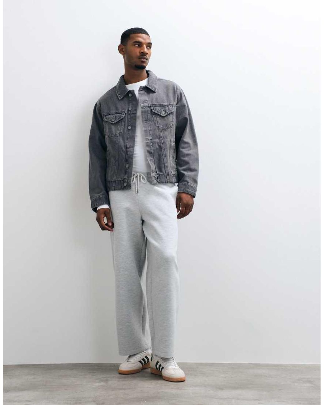 ASOS Gray Circular Design Collection Denim Trucker Jacket for men