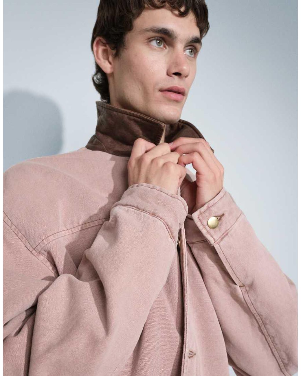 ASOS Pink Washed Workwear Jacket With Contrast Collar for men