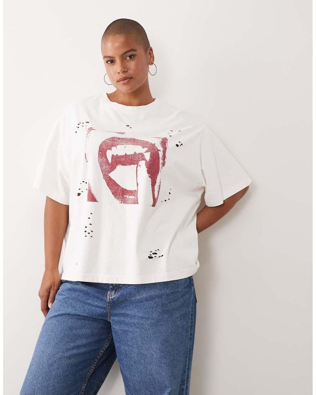 ASOS Blue Asos Design Curve Short Sleeve Oversized Teeth Graphic Top