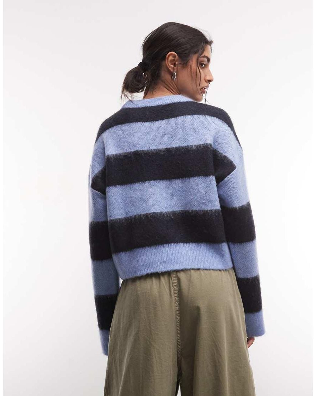 Noisy May Blue Boxy Crew Neck Brushed Knit Jumper
