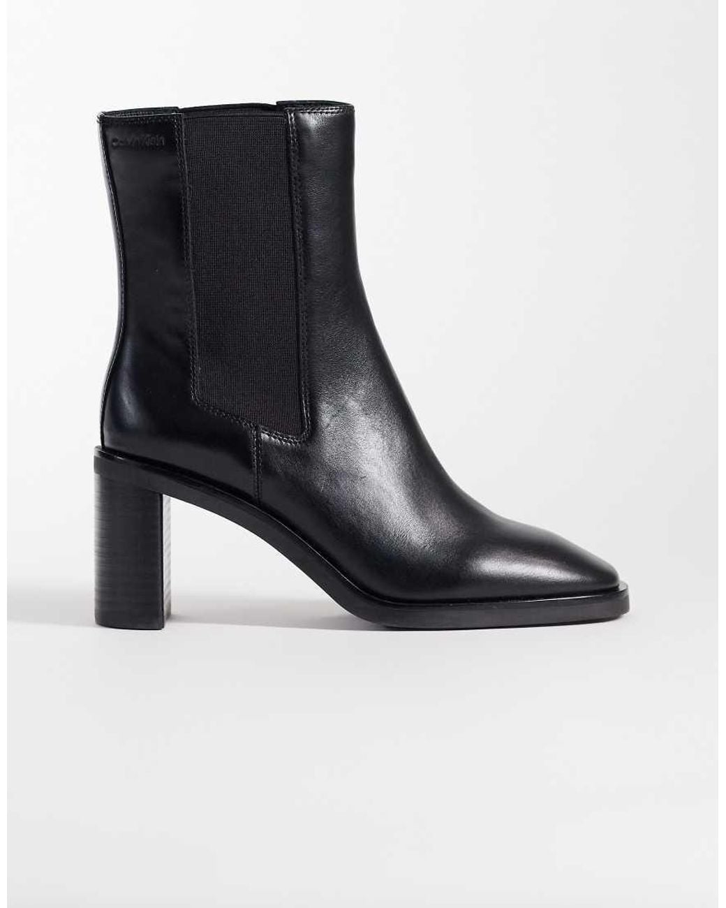 Calvin Klein Black Leather Chelsea Boots With Block Heels