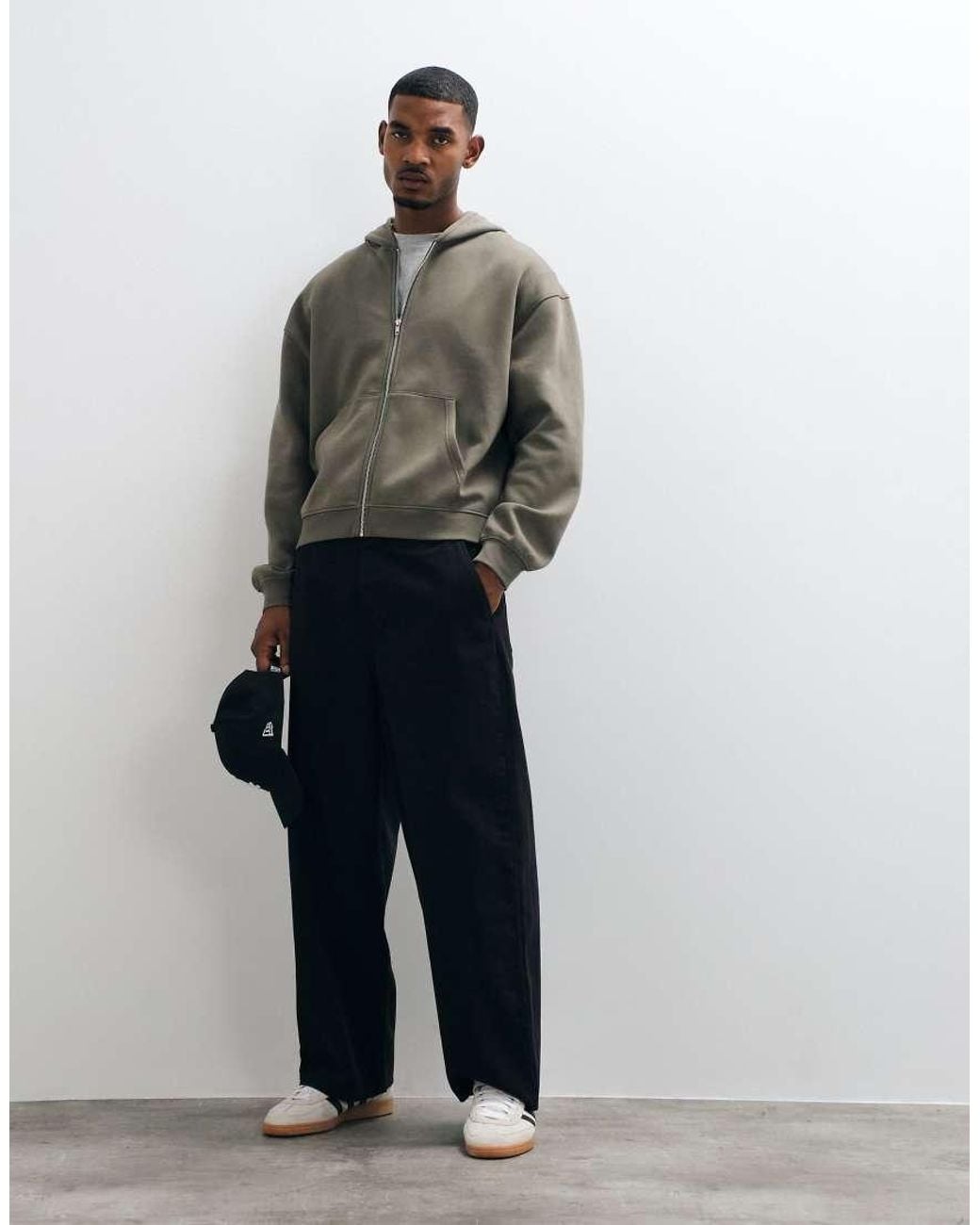 ASOS Gray Essentials Oversized Boxy Zip Up Hoodie for men