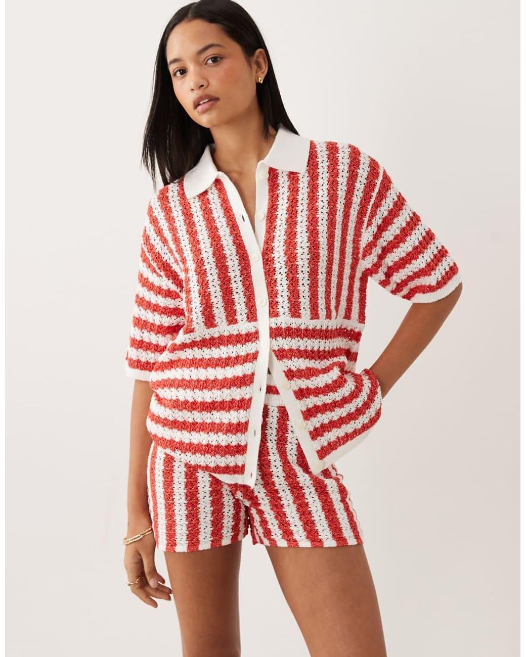 ASOS Pink Slub Stripe Short Co-Ord