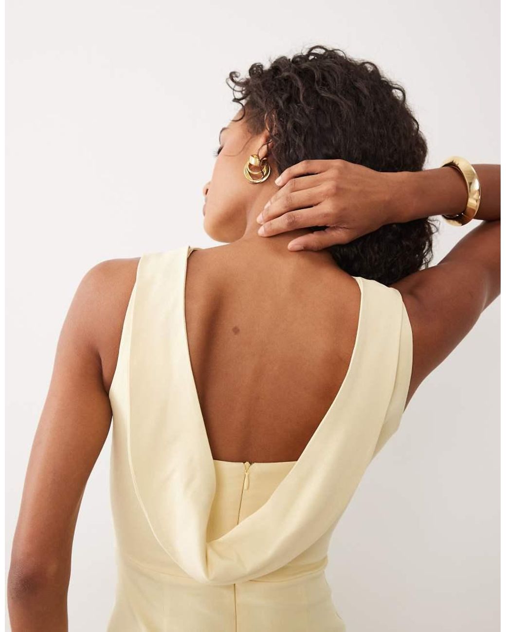 Vesper Natural Bengaline Cowl Back High Neck Maxi Dress
