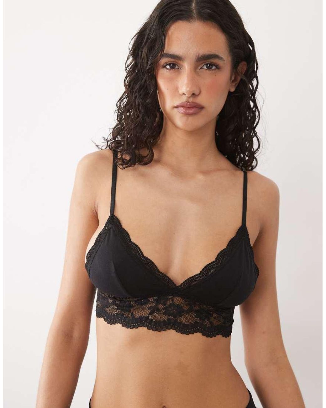 ASOS Black 2 Pack Cotton Bralette With Lace Trim