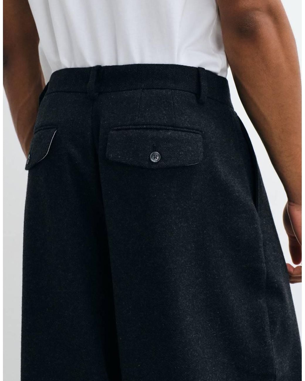 ASOS Black Tailored Wide Barrel Leg Trousers With Wool for men