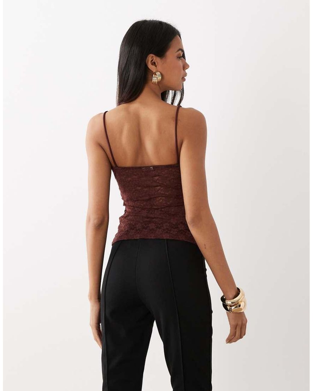 ASOS Brown Lace Square Neck Strappy Cami Top