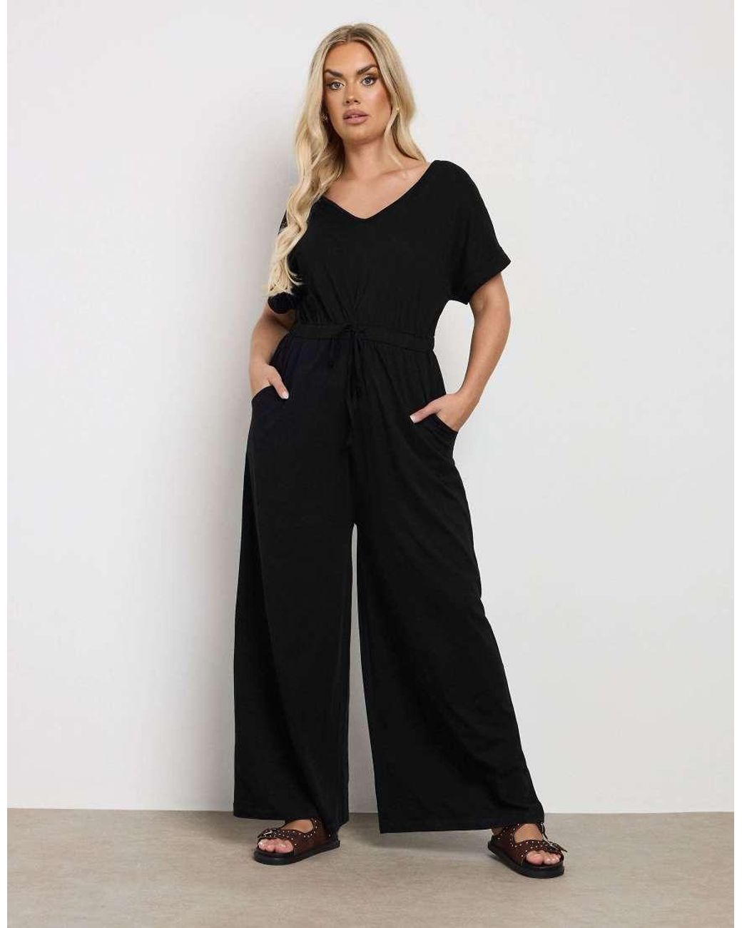 Yours Clothing Black Wide Leg Jumpsuit
