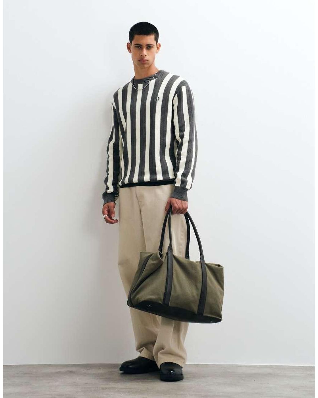 Fred Perry Black Textured Stripe Jumper for men