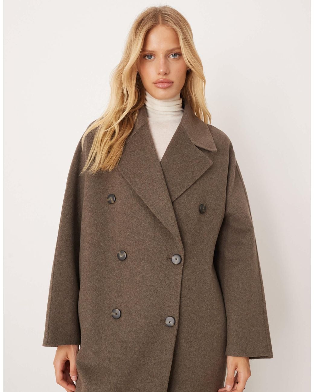 Manteau mi-long coupe croisée en laine mélangée - marron clair Mango en coloris Natural