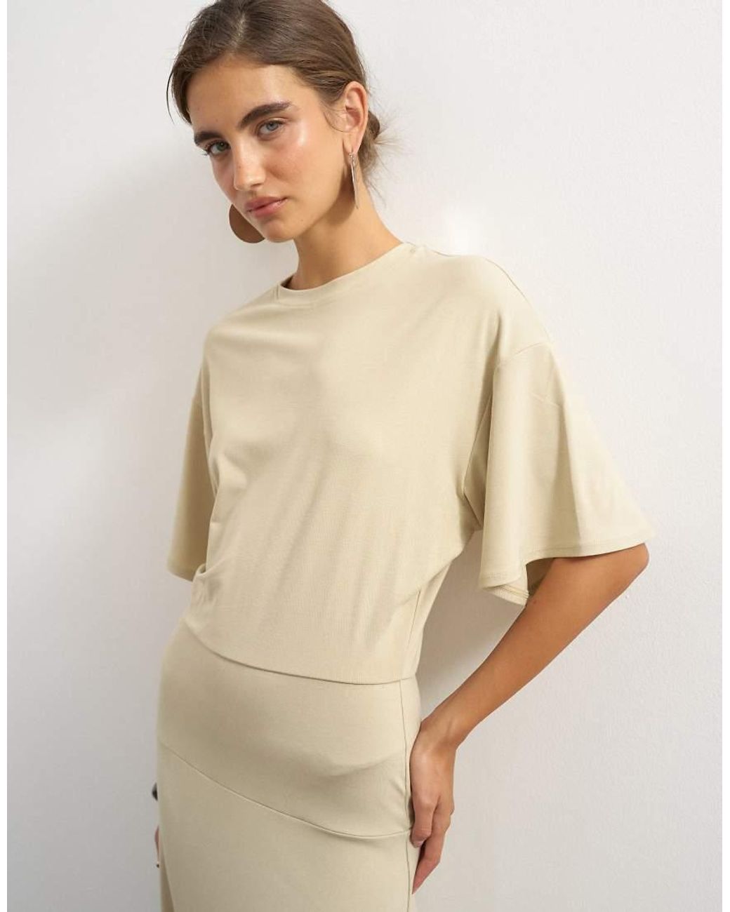 TOPSHOP Natural Viscose Blend Jersey Dropped Waist Maxi Dress