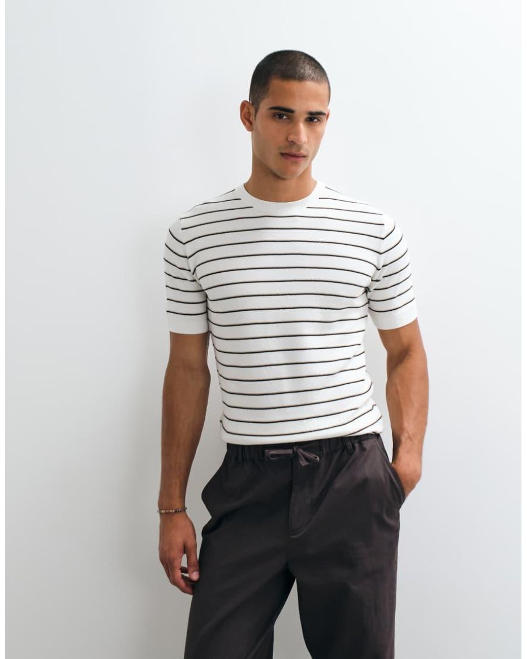 Mango White Striped T-shirt for men