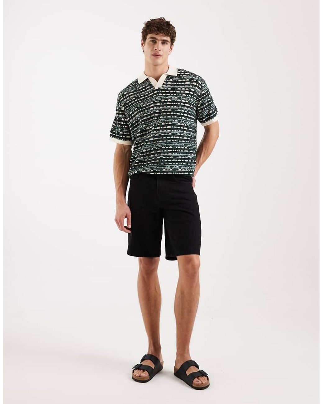 Redefined Rebel Green Rayan Boxy Fit Short Sleeve Textured Knit Polo Shirt for men