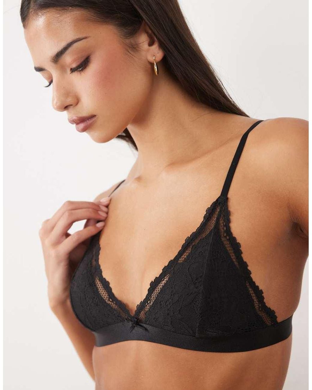 Cotton On Black Everyday Lace Branded Triangle Bra And Brief