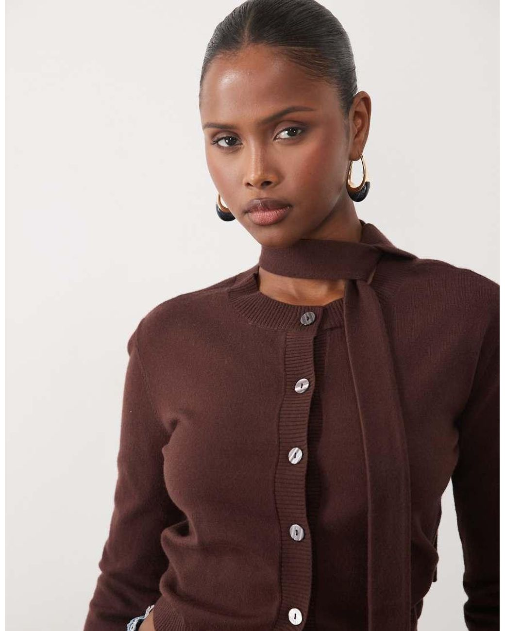 The Frolic Brown Exclusive Scarf Detail Cardigan
