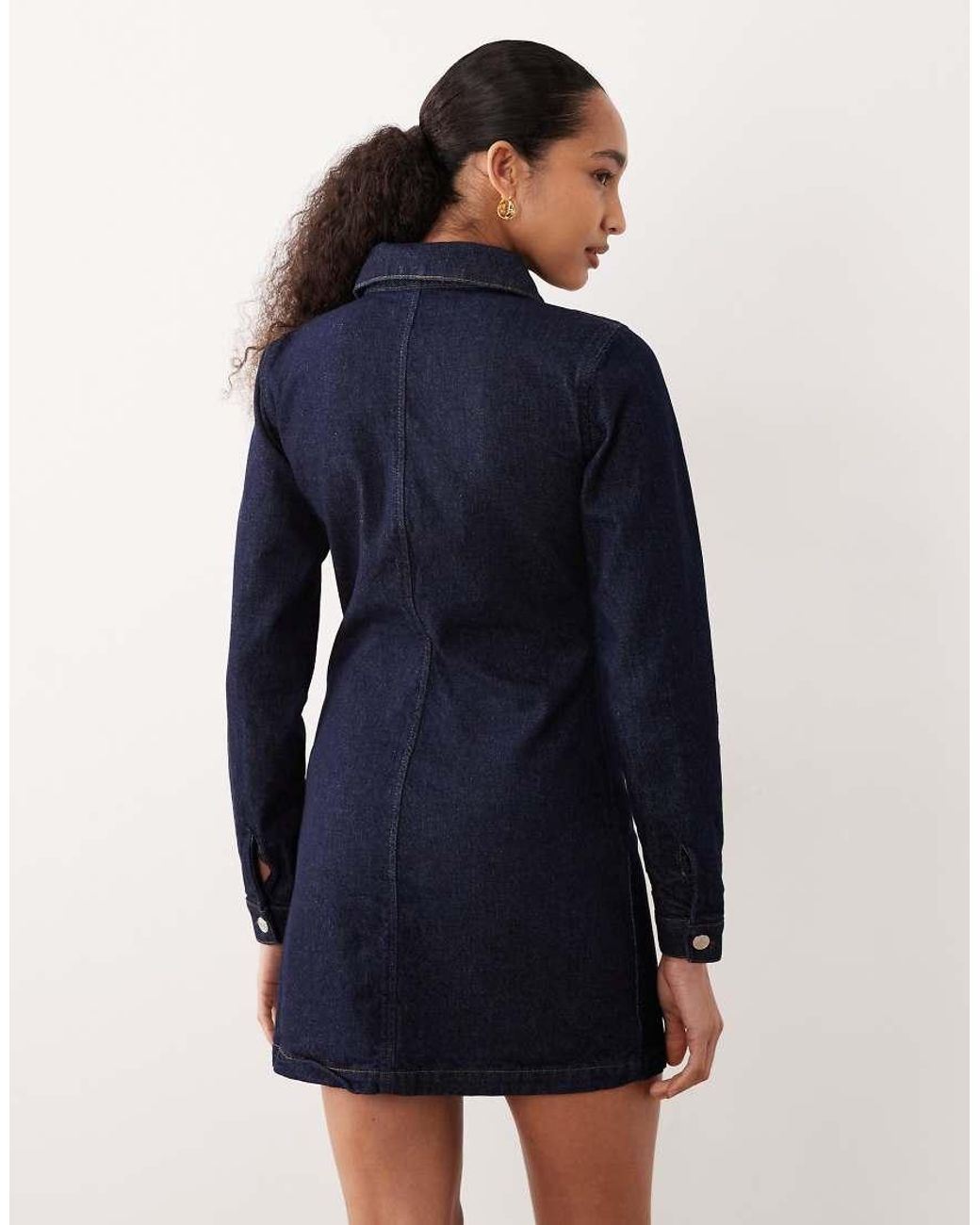 ASOS Blue Fitted Denim Shirt Dress With Long Sleeve