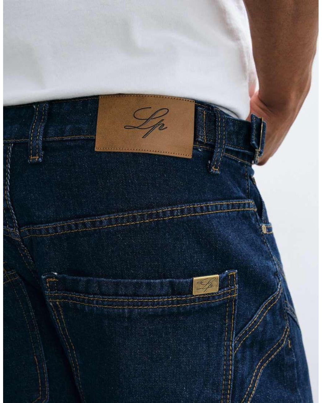 Liquor N Poker White Relaxed Baggy Seam Detail Fireman Clasp Jeans for men