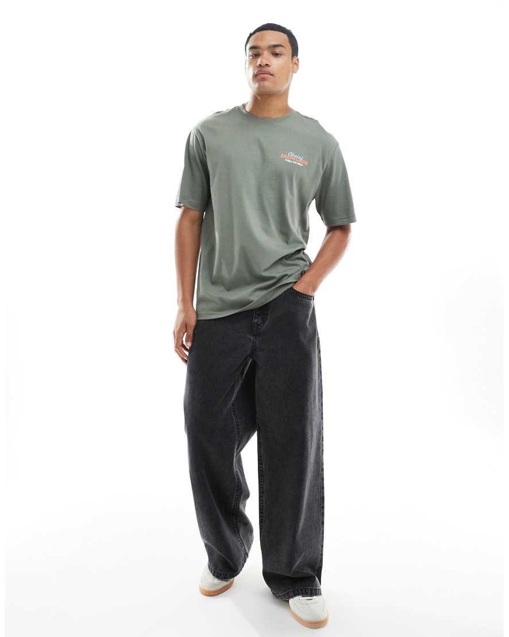 Only & Sons Gray Relaxed Fit T-Shirt With Chopsticks Back Print for men