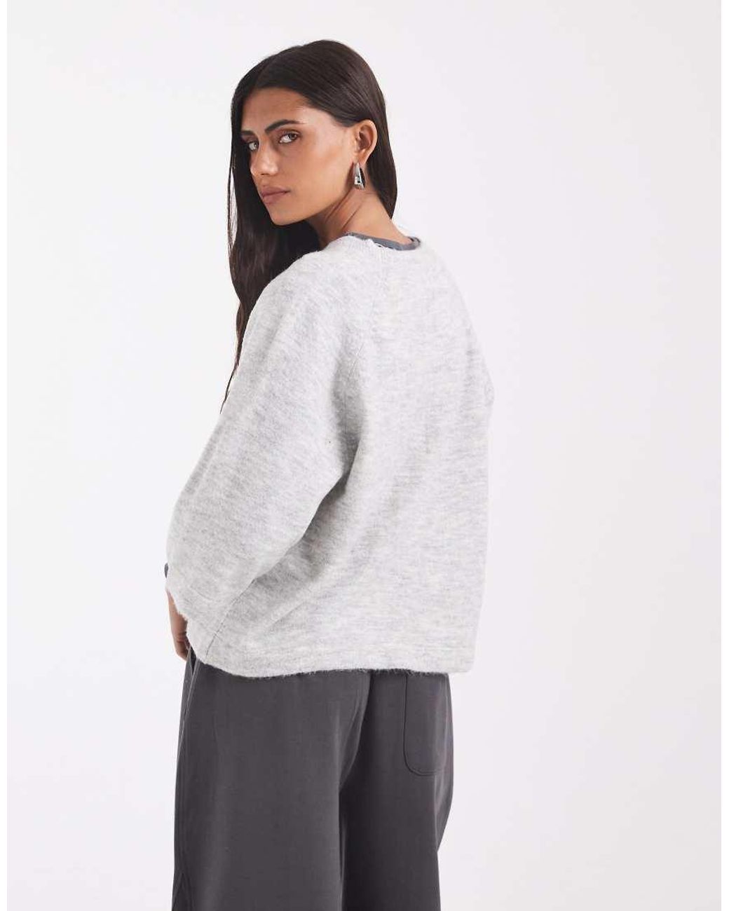 ONLY Gray Cropped Knitted T-Shirt