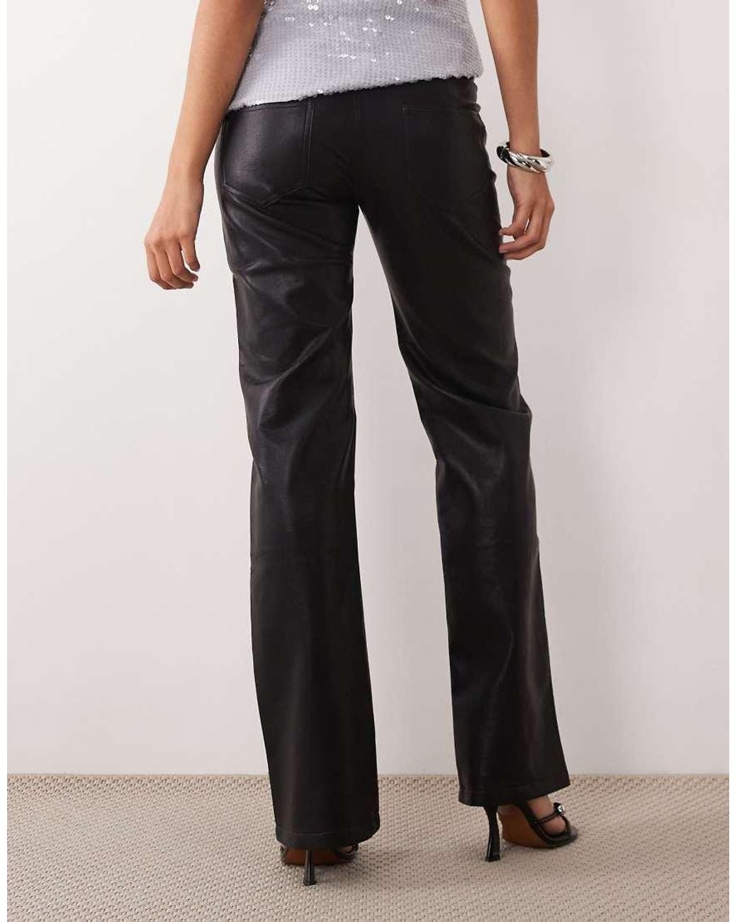 Lioness Black Heartbreaker Lowrise Straight Leg Faux Leather Trouser