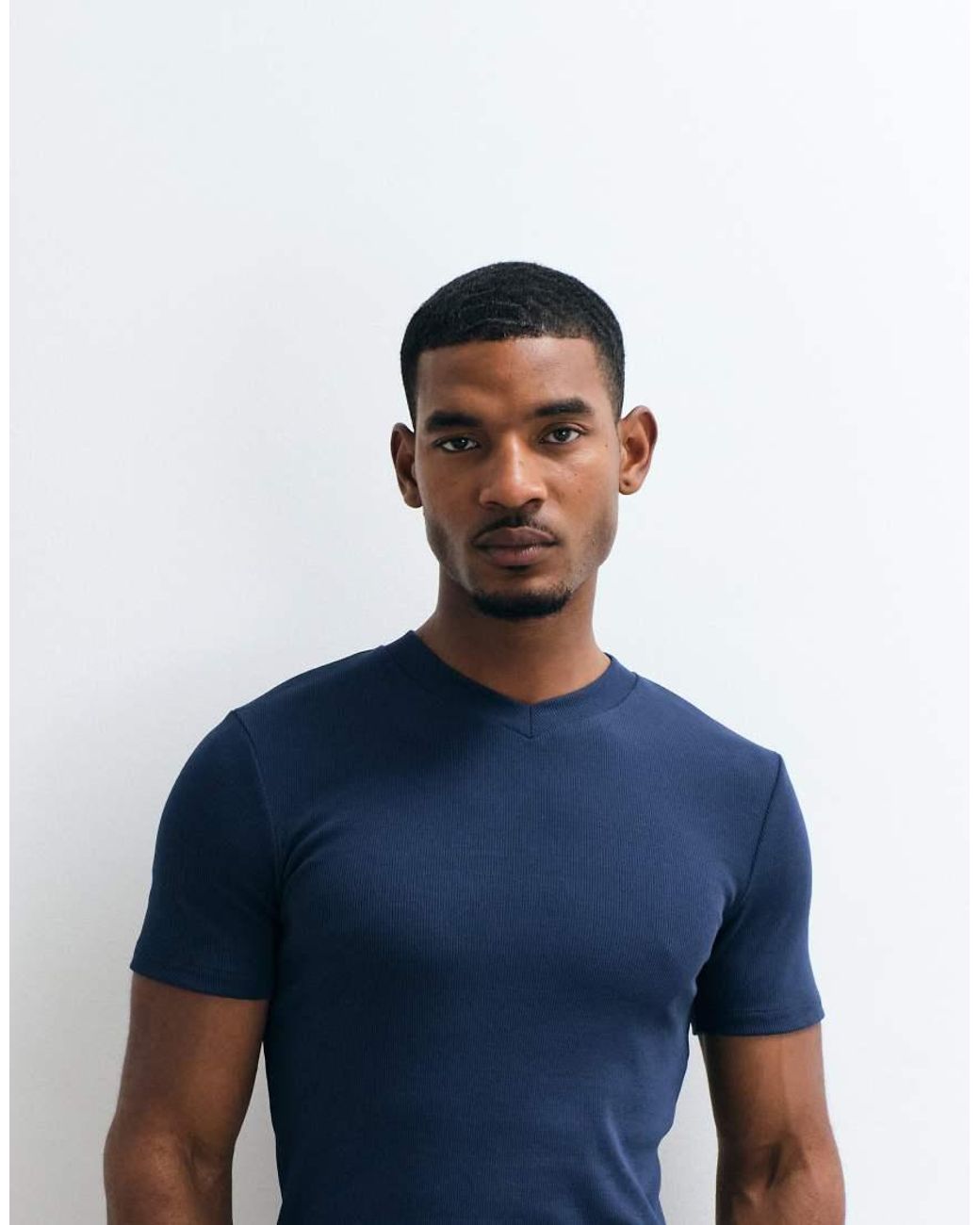 ASOS Blue Muscle Fit T-shirt With V-neck for men